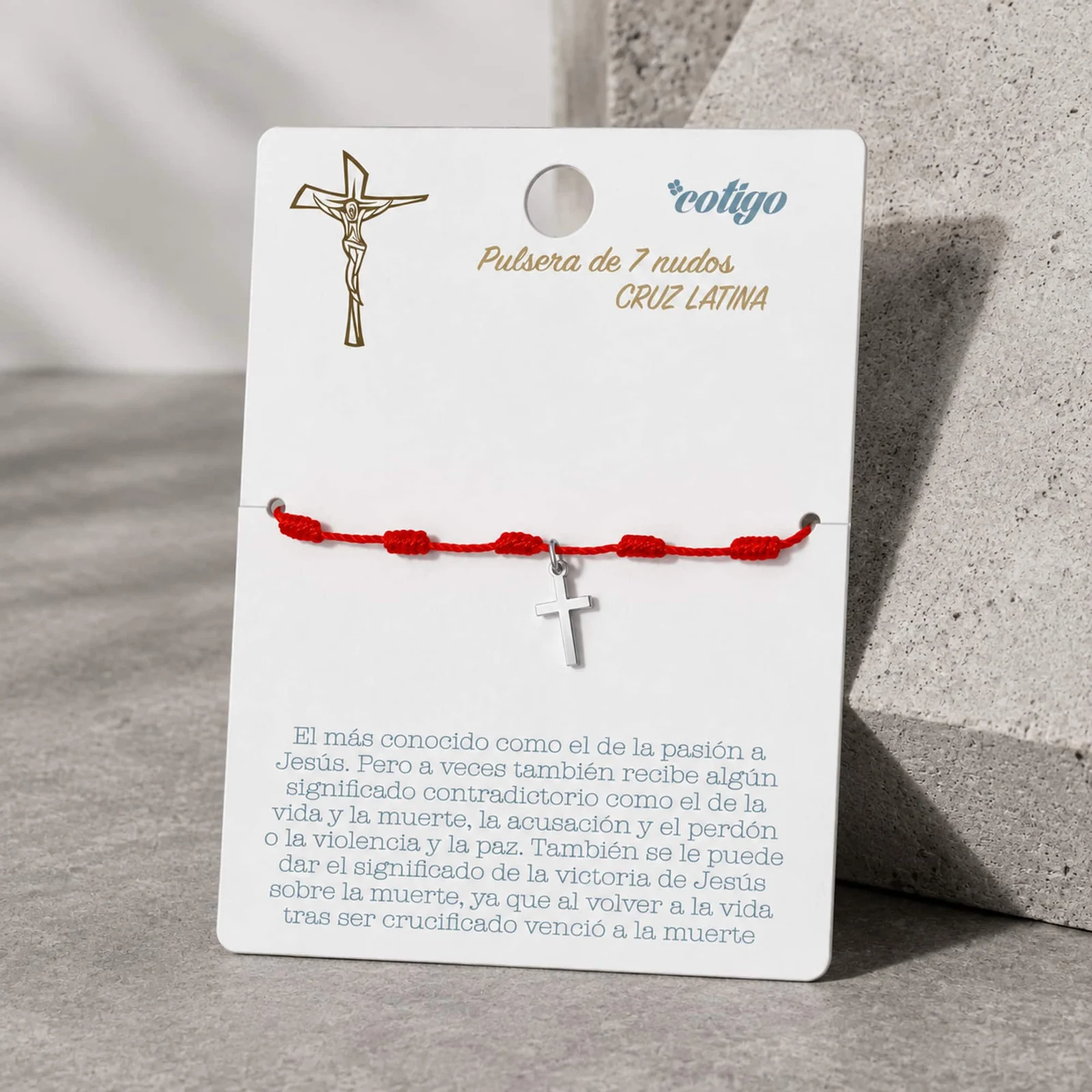 PULSERA 7 NUDOS CON CRUZ ACRO COLOR PLATEADO