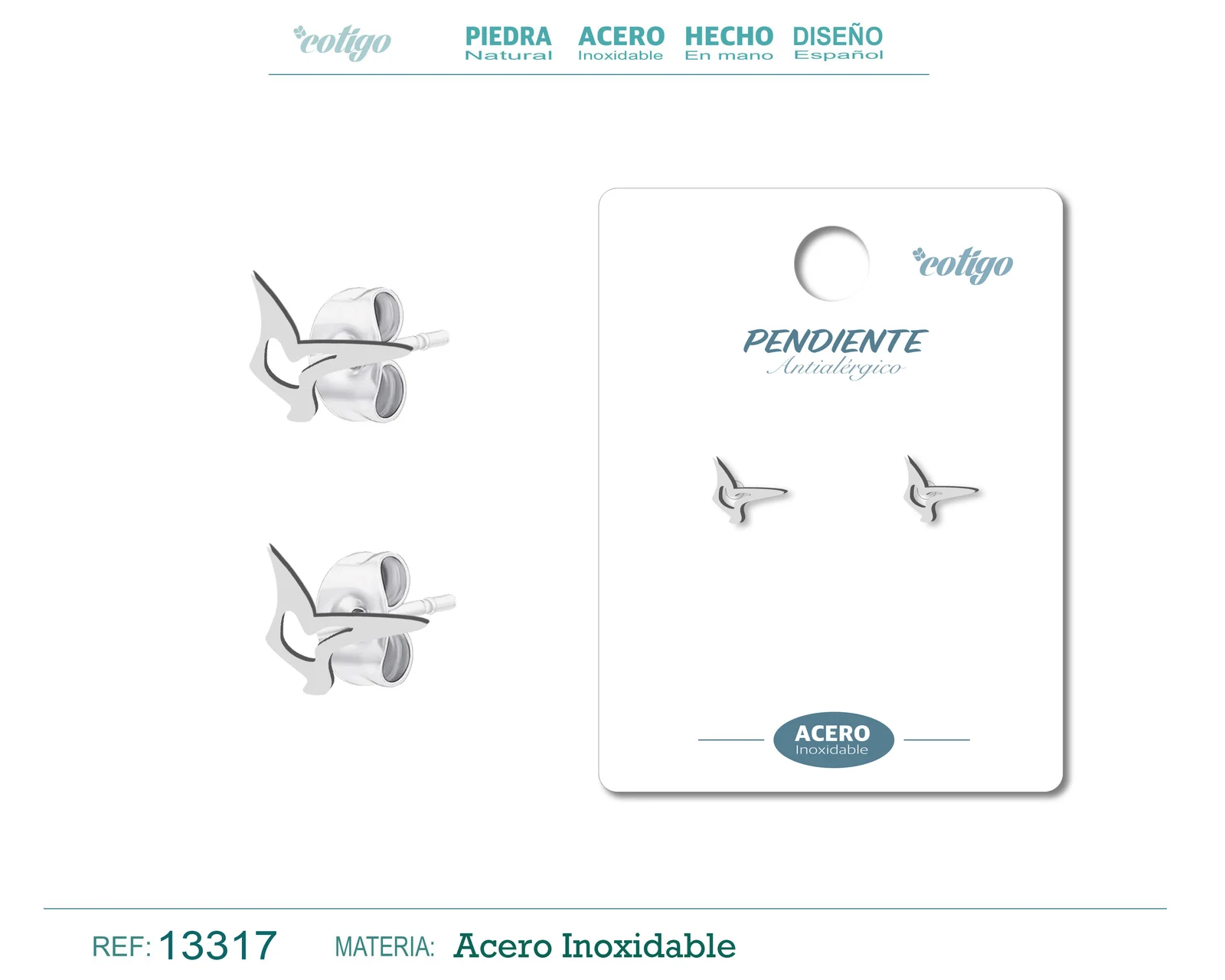 PENDIENTE ACERO  INOXIDABLE COLOR PLATEADO