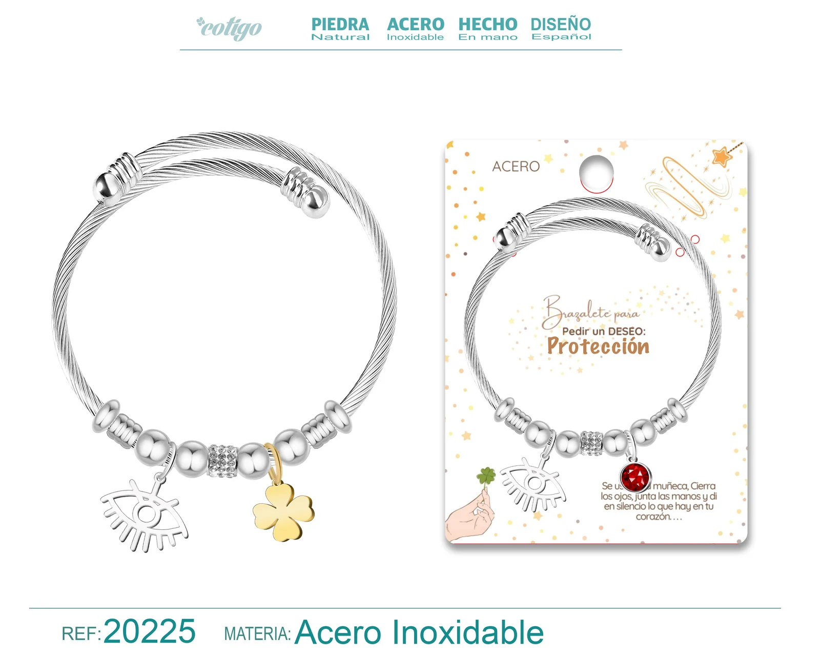 BRAZALETE CON OJO TURCO ACERO PARA DESEO: PROTECCION