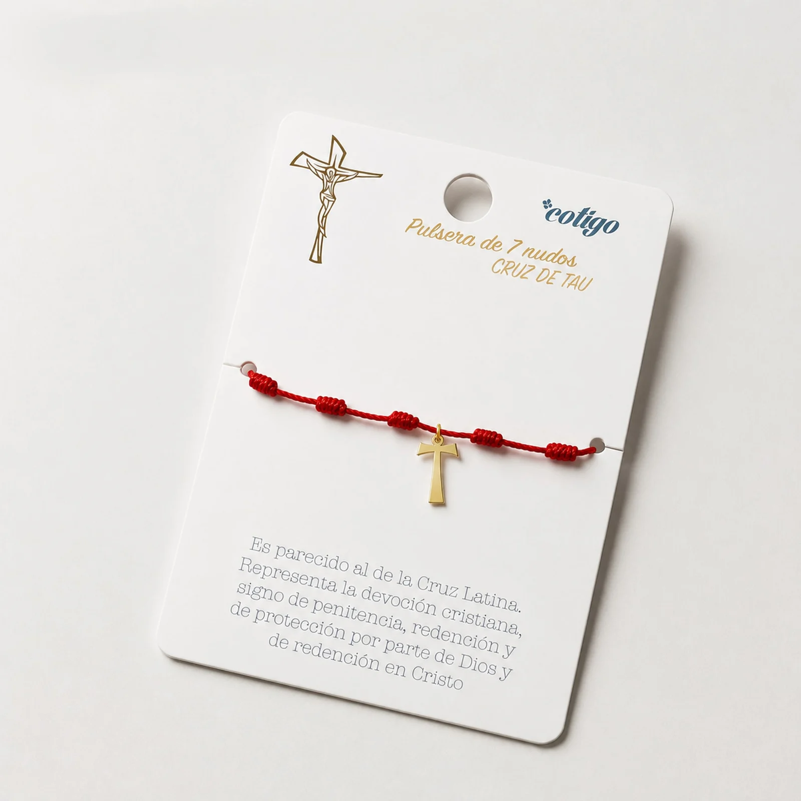 PULSERA 7 NUDOS CON CRUZ DE TAU COLOR DORADO