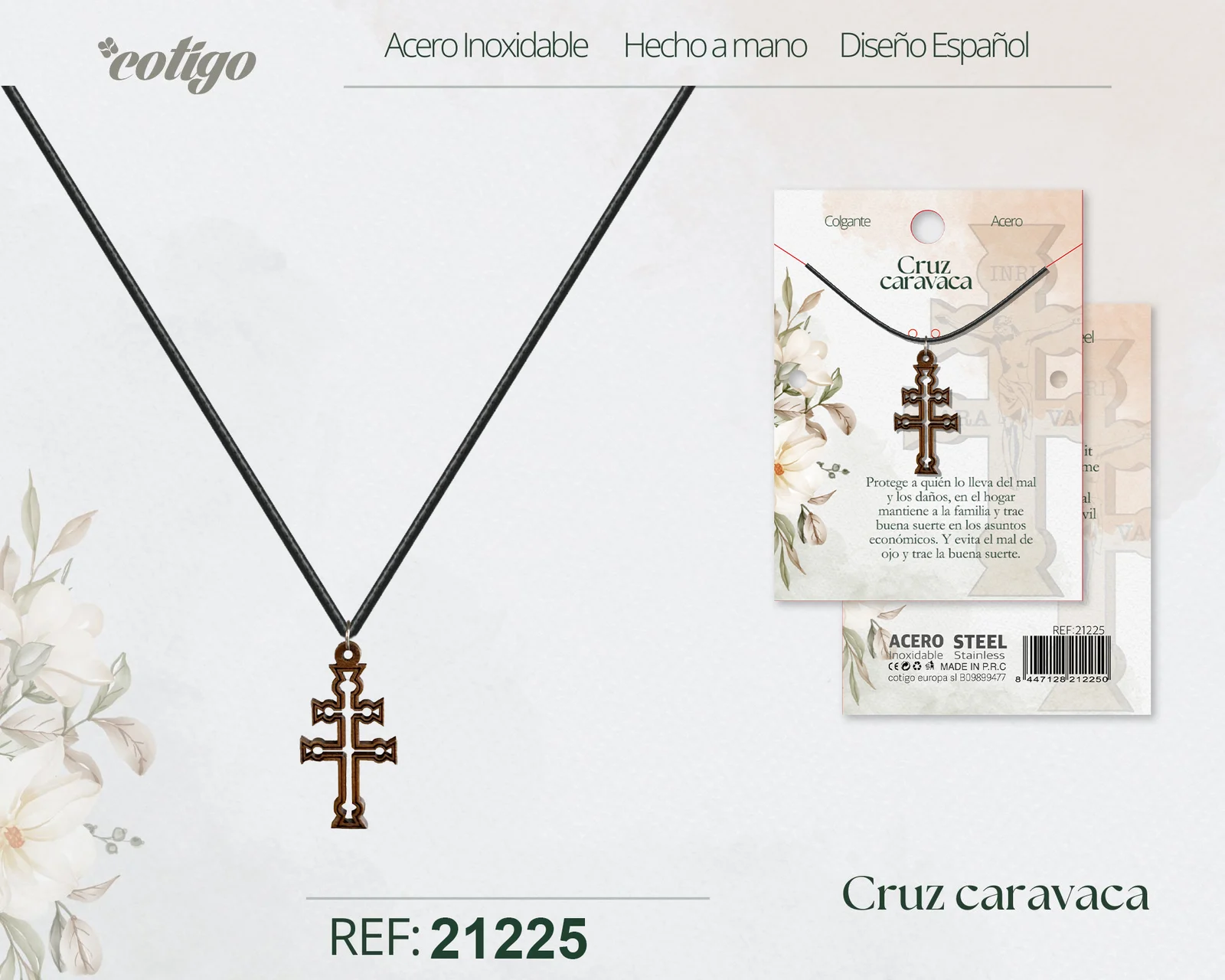 COLGANTE CRUZ CARAVACA MADERA CON ACCESORIO ACERO