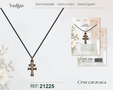 COLGANTE CRUZ CARAVACA MADERA CON ACCESORIO ACERO