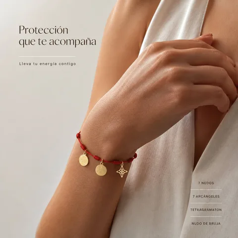 PULSERA 7 NUDOS CON TETRAGRÁMATON  NUDO DE BRUJA Y 7 ARCÁNGELES ACERO DORADO