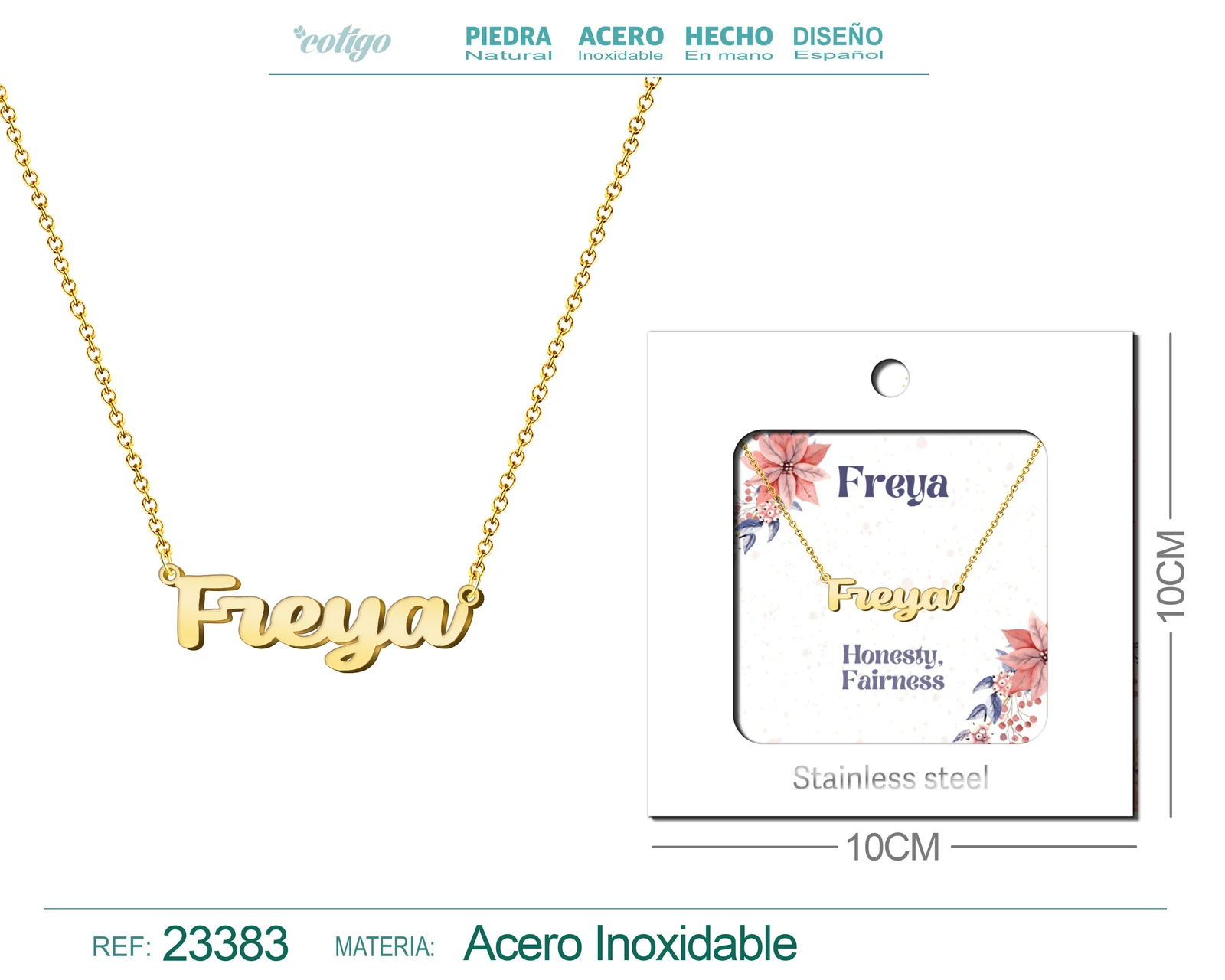 COLLAR NOMBRE INGLES FREYA ACERO CON SOBRE