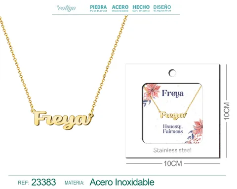 COLLAR NOMBRE INGLES FREYA ACERO CON SOBRE