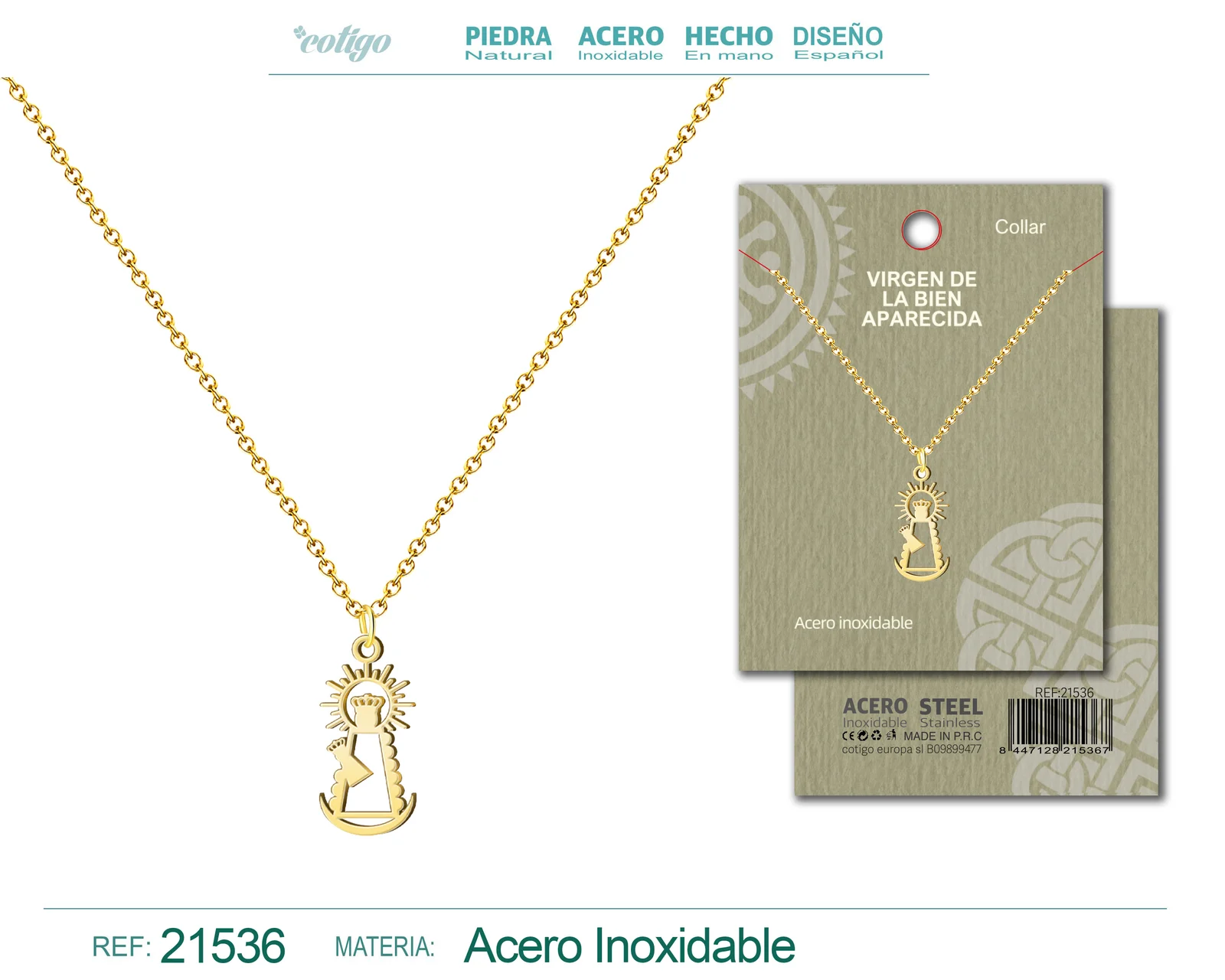 COLGANTE VIRGEN DE LA BIEN APARECIDA ACERO DORADO