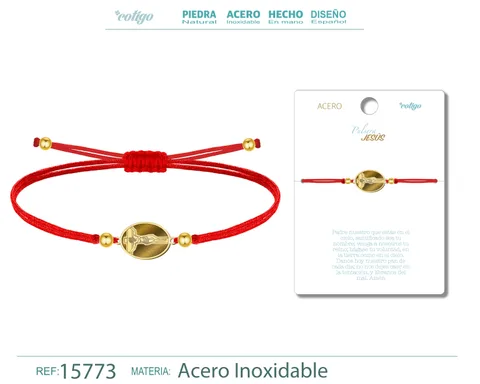 PULSERA HILO ENCERADO CON JESUS COLOR DORADO