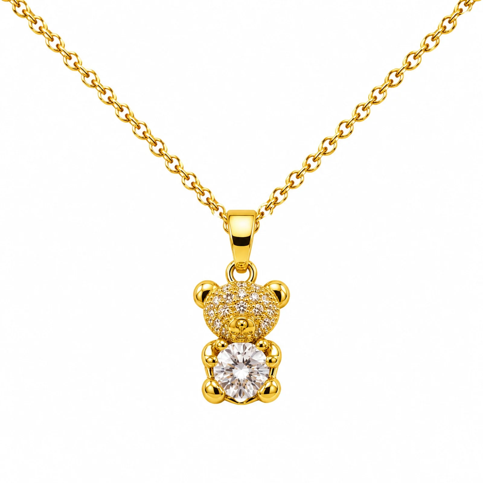 Colgangte Cobre con Circonita Colar Dorado y Cadena Acero