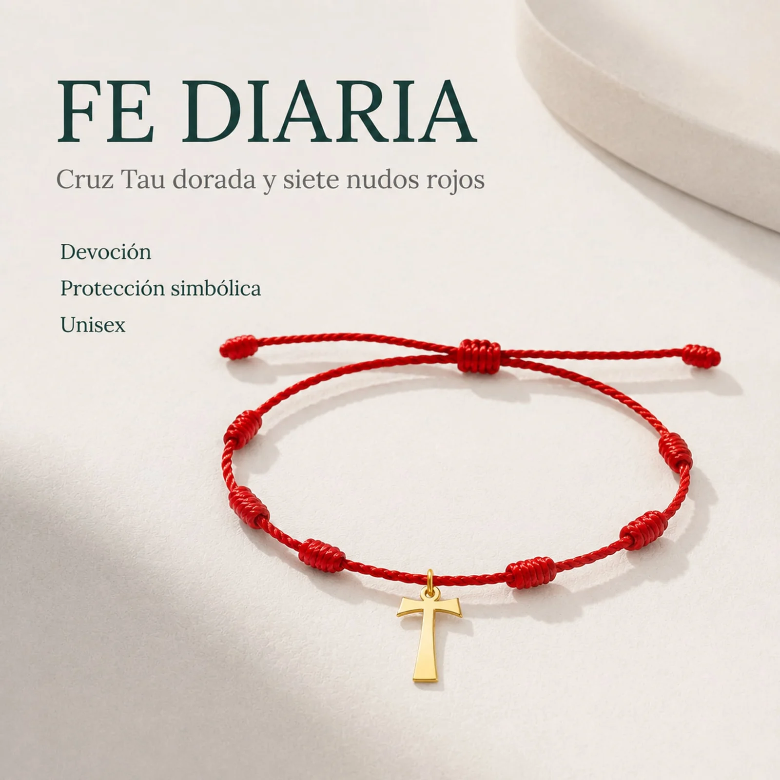 PULSERA 7 NUDOS CON CRUZ DE TAU COLOR DORADO