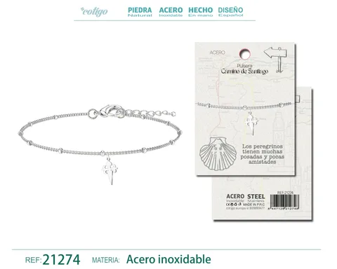PULSERA CRUZ SANTIAGO ACERO PLATEADO