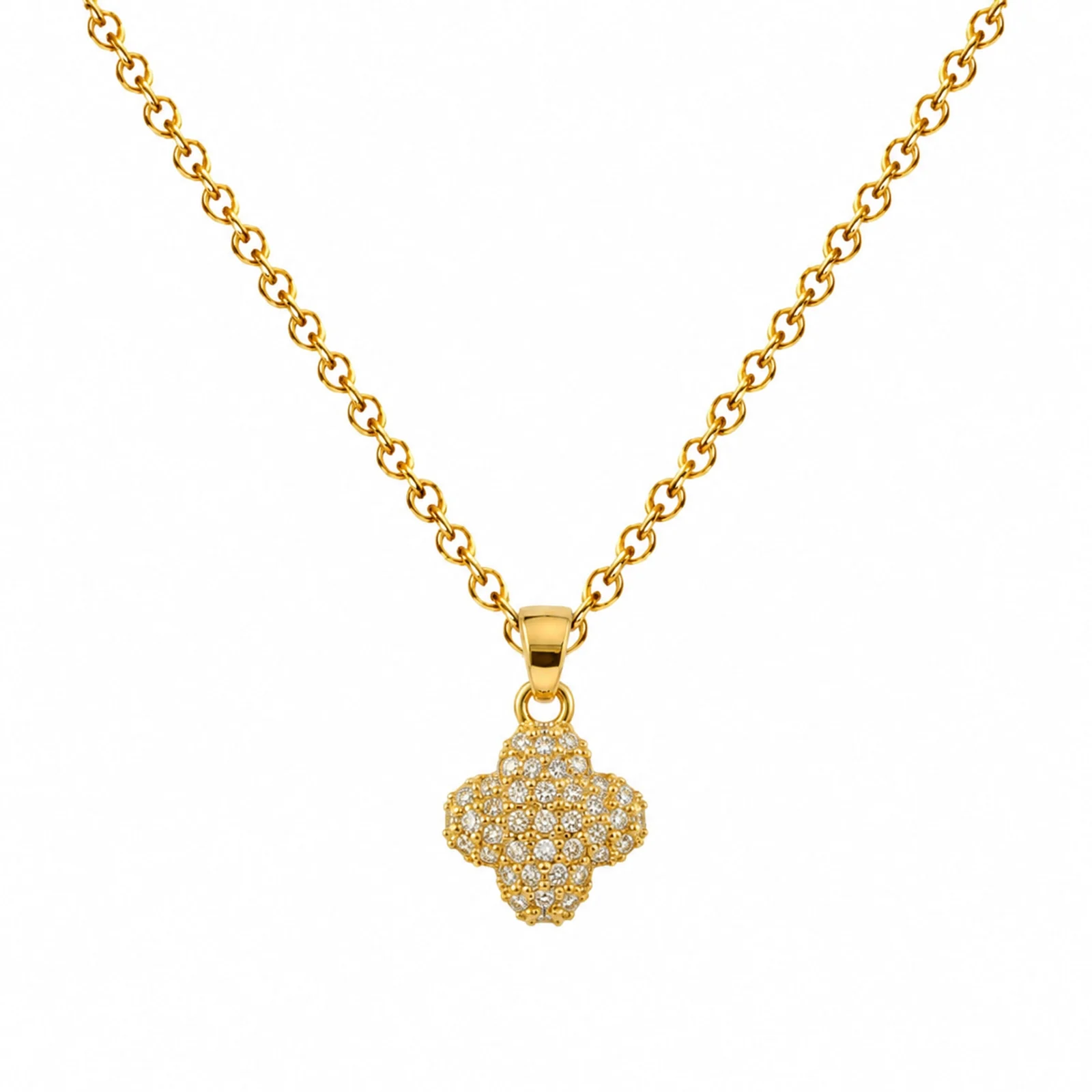 Colgangte Cobre con Circonita Colar Dorado y Cadena Acero