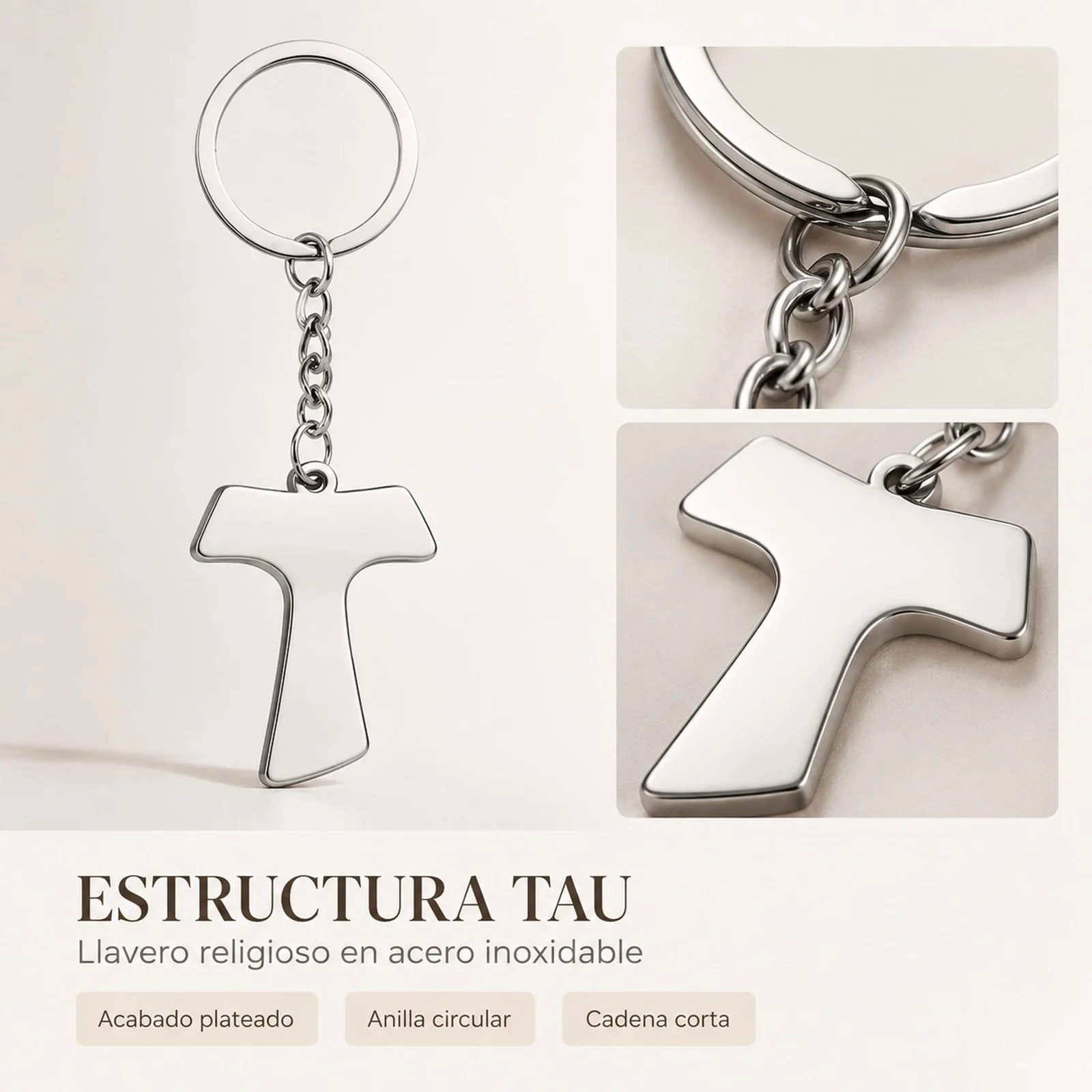 LLAVERO DE CRUZ TAU ACERO