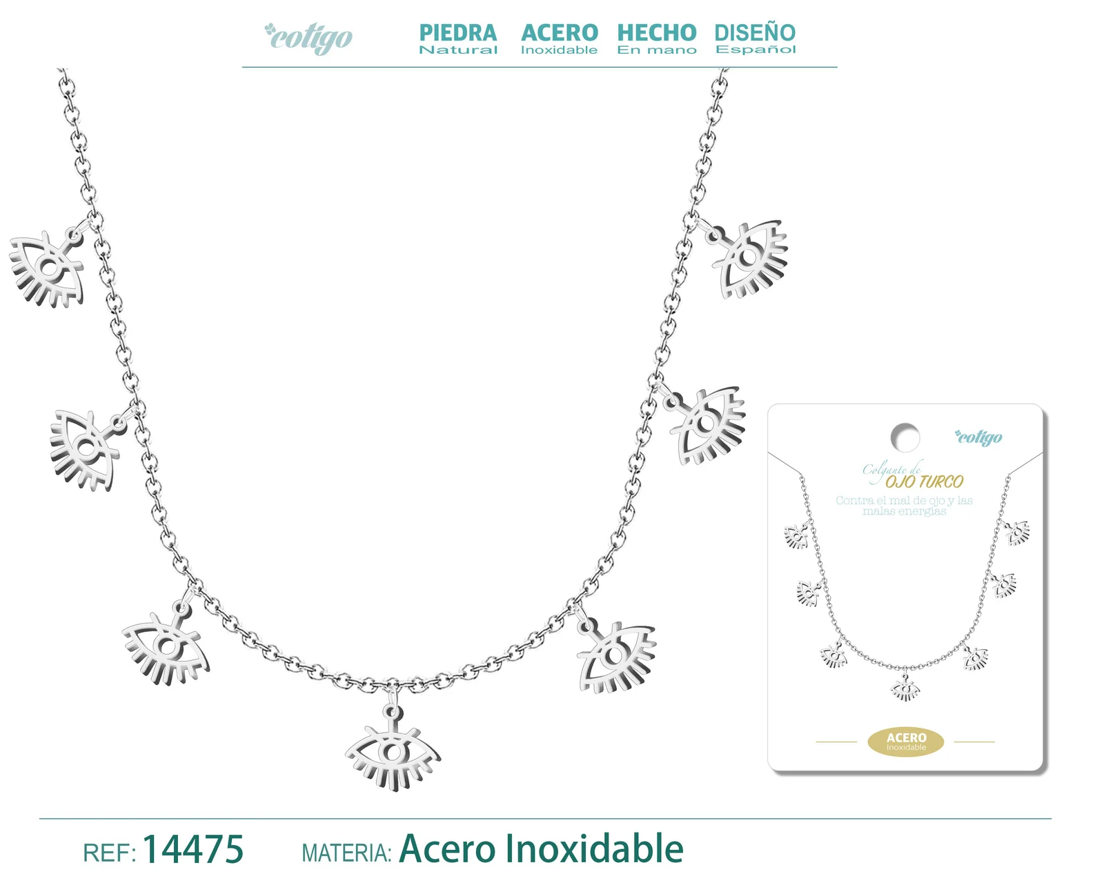 COLLAR CON 7 COLGANTE DE OJO TURCO COLOR PLATEADO