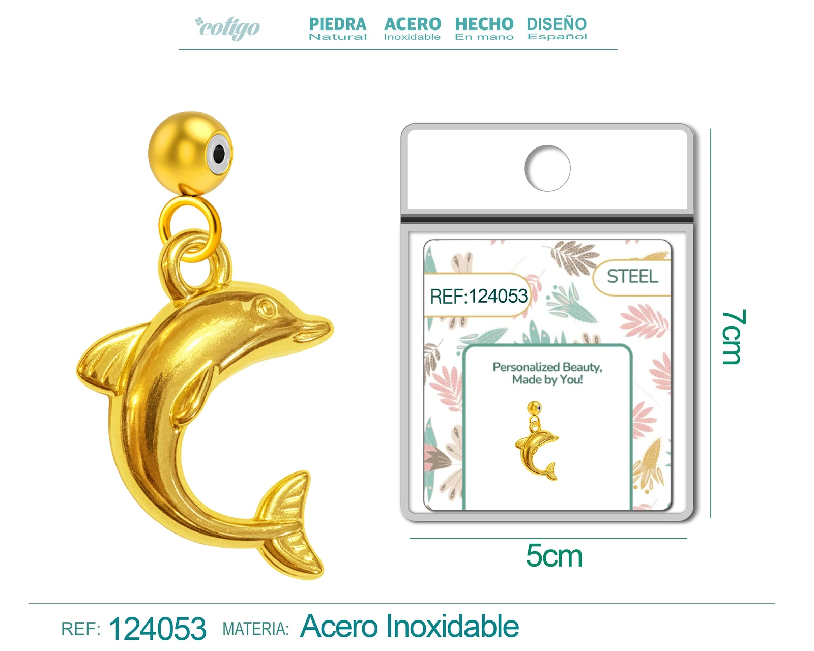 CHARM ACERO DORADO CHAPADO ORO 14 K-CON BOLA DE GOMA