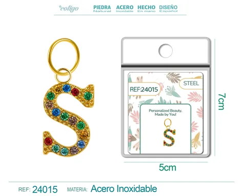 CHARM DE LETRA S ACERO COLOR DORADO CON CIRCONITA