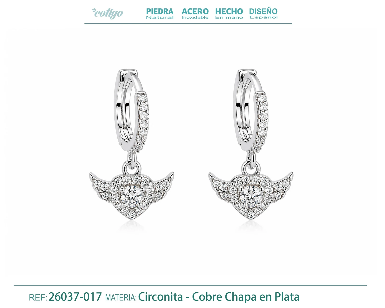 Brinco de argola com pendente de zircónia cúbica prateada
