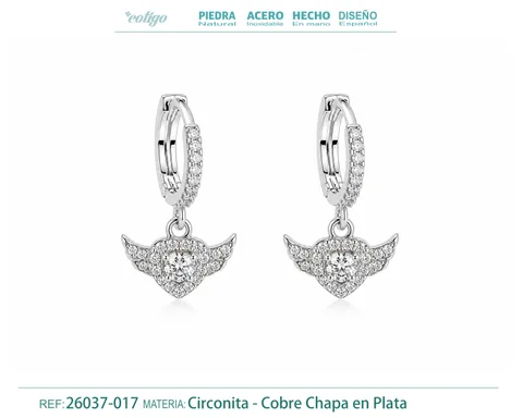 Brinco de argola com pendente de zircónia cúbica prateada