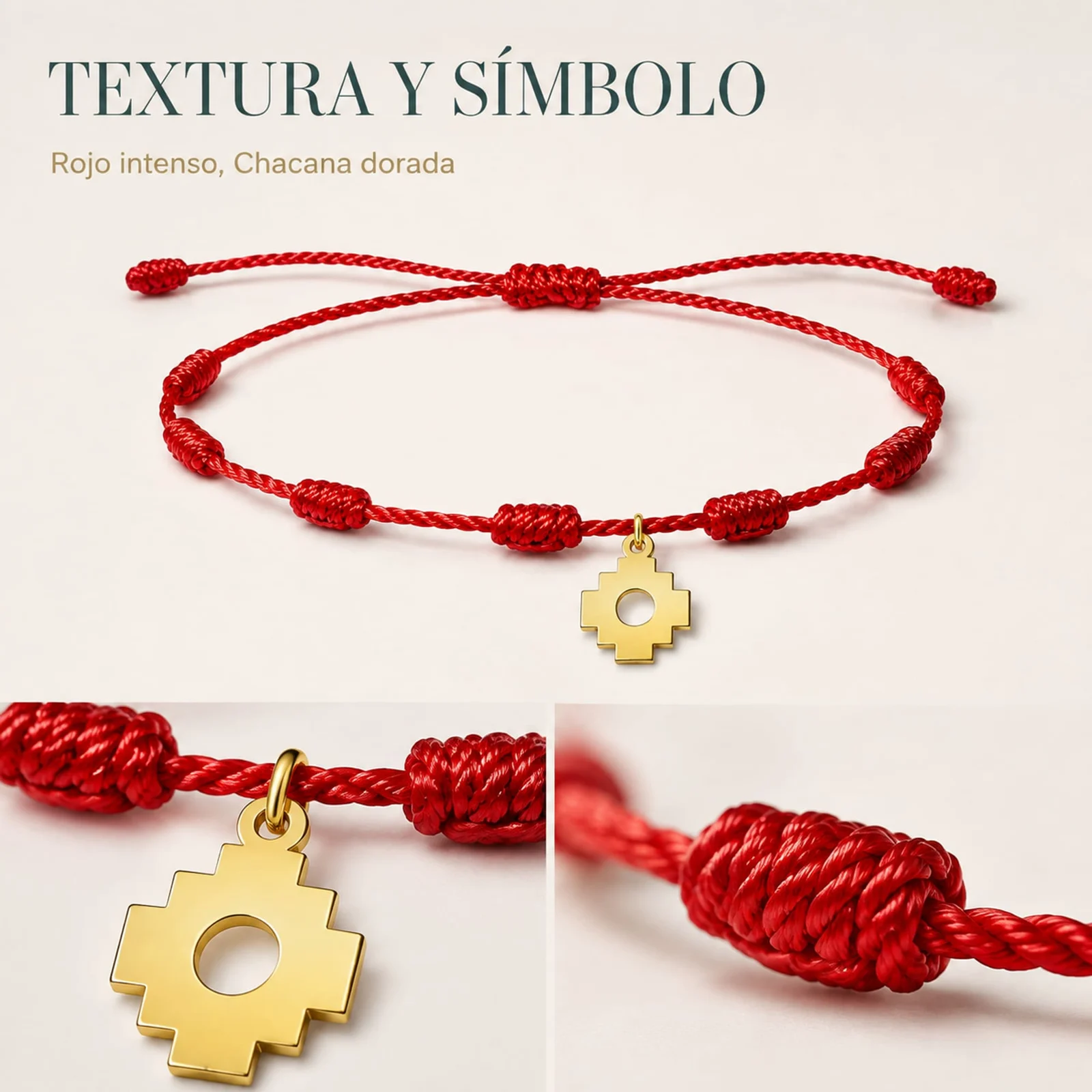 PULSERA 7 NUDOS CON CRUZ CHACANA COLOR DORADO