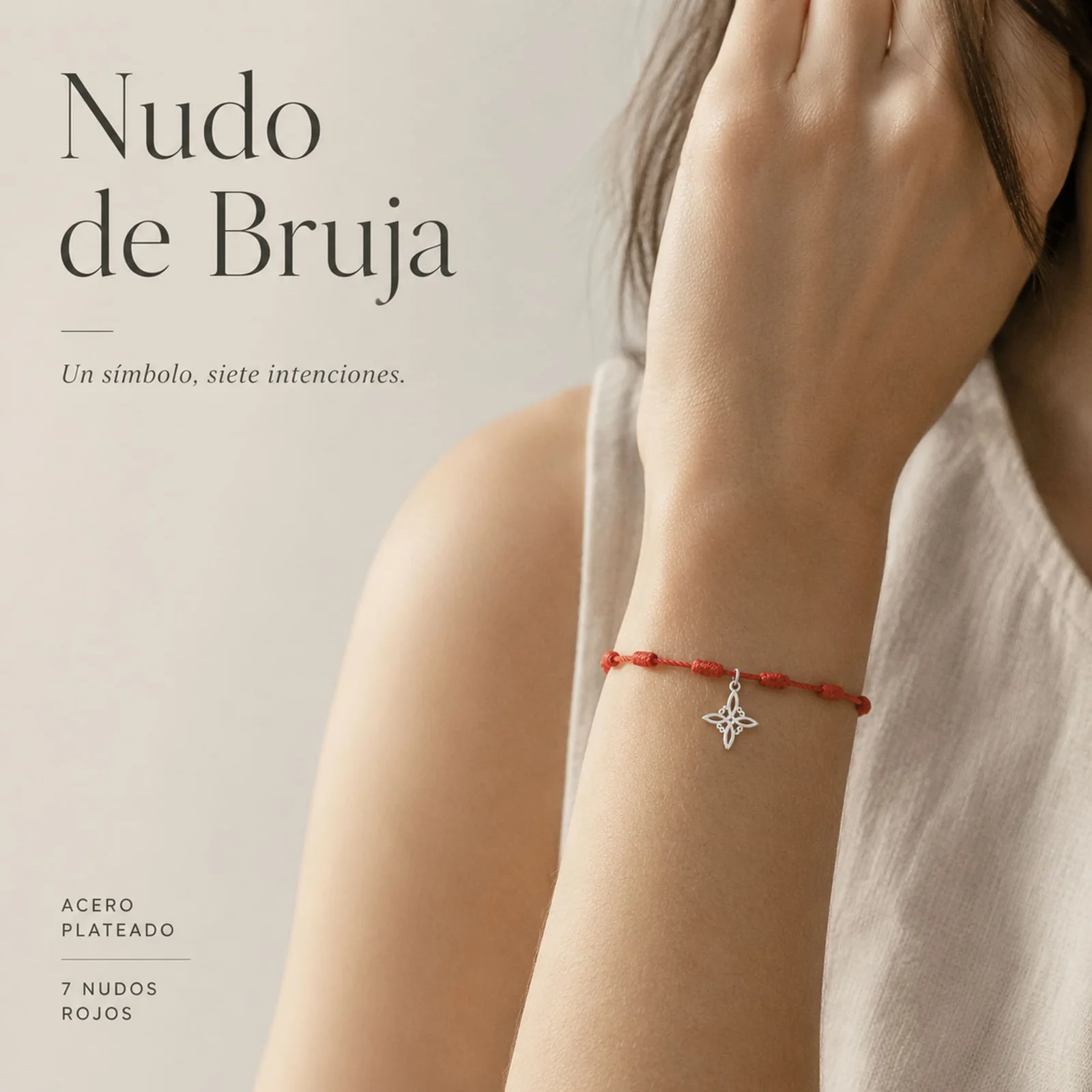 PULSERA 7 NUDOS CON NUDO DE BRUJA ACERO PLATEADO