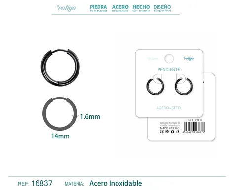 PENDIENTE ARO ACERO 1.6X14 MM NEGRO