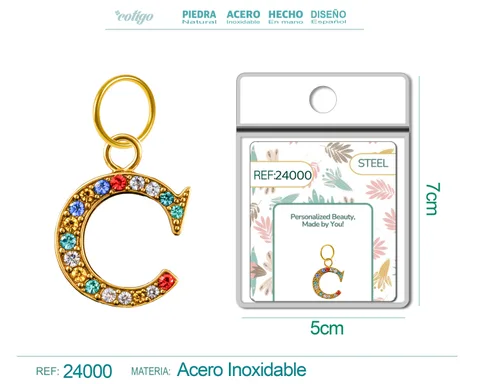 CHARM DE LETRA C ACERO COLOR DORADO CON CIRCONITA