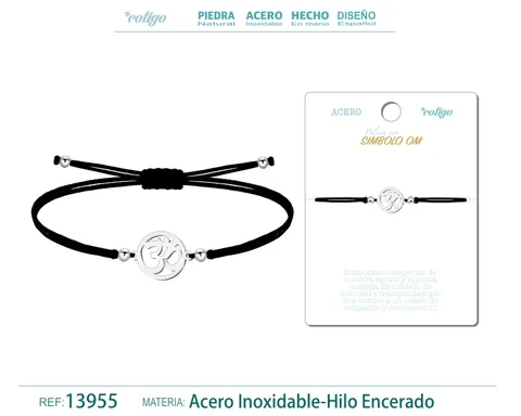 PULSERA SIMBOLO OM PLATEADO DE HILO EN.NEGRO