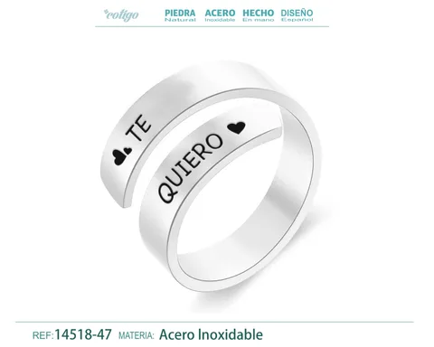 Anillo Acero con Mensaje Espa?ol Plateado