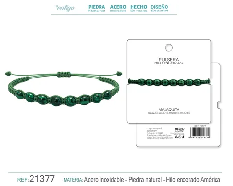 PULSERA HILO ENCERADO CON MALAQUITA