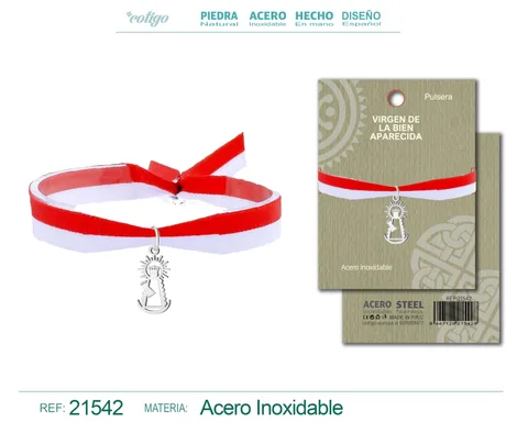 PULSERA BANDERA CANTABRIA CON COLGANTE VIRGEN DE LA BIEN APARECIDA ACERO PLATEADO