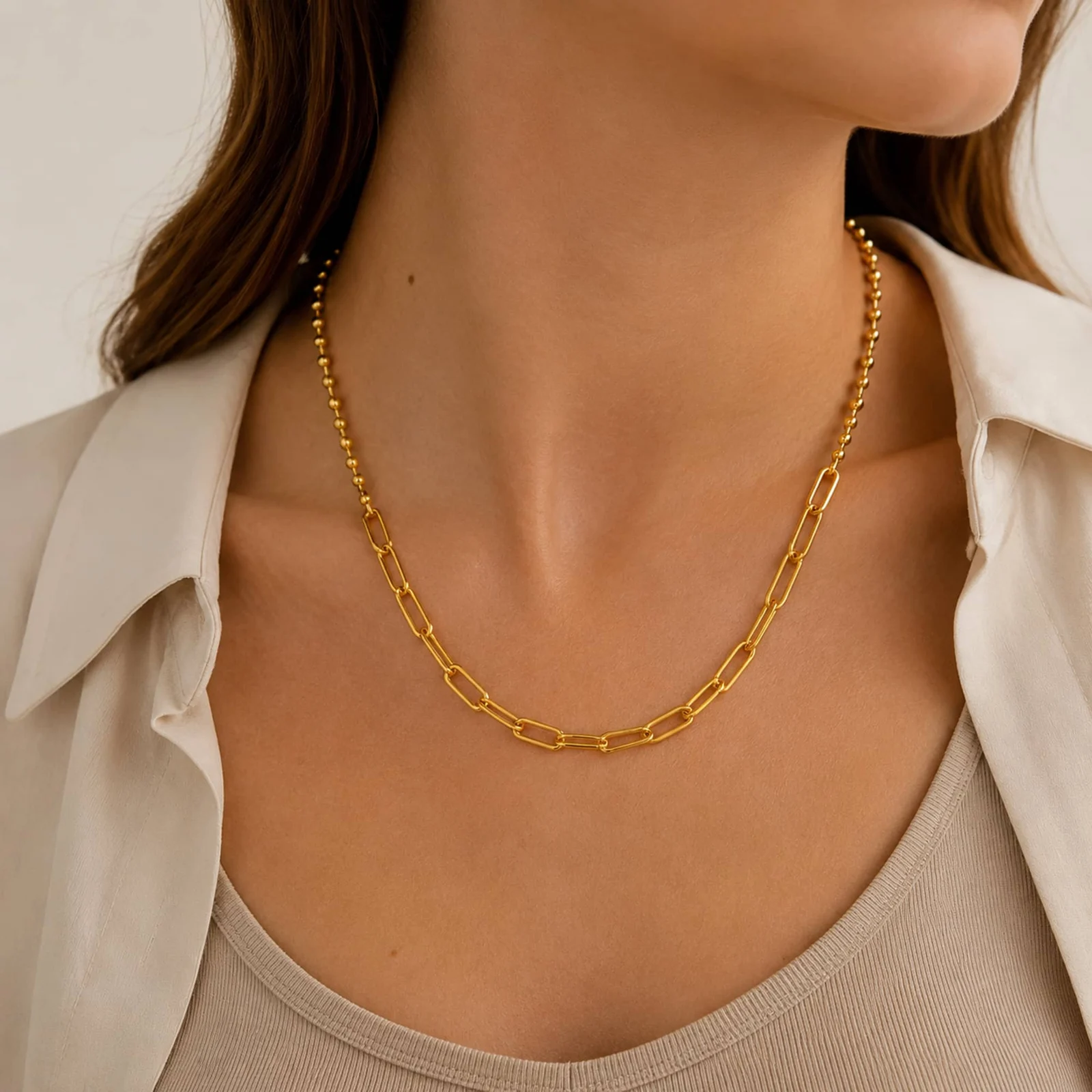 COLLAR DE CADENA ACERO COLOR DORADO PARA CHARM
