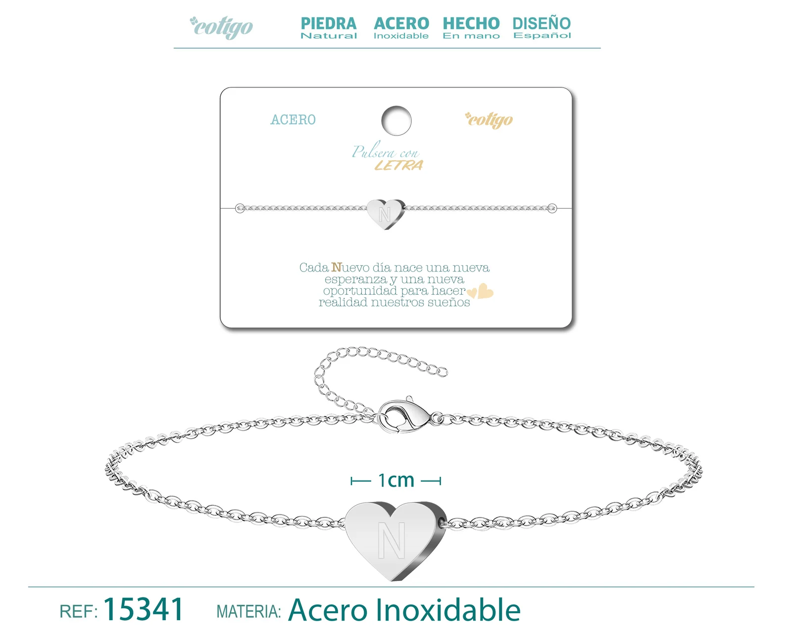 PULSERA LETRA N COLOR PLATEADO