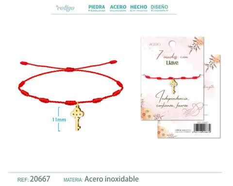 PULSERA 7 NUDOS CON LLAVE COLOR DORADO