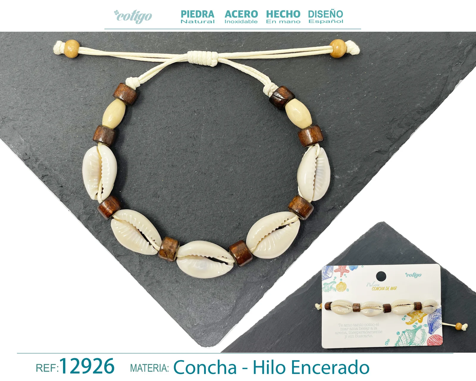 PULSERA HILO ENCERADO DE CONCHA