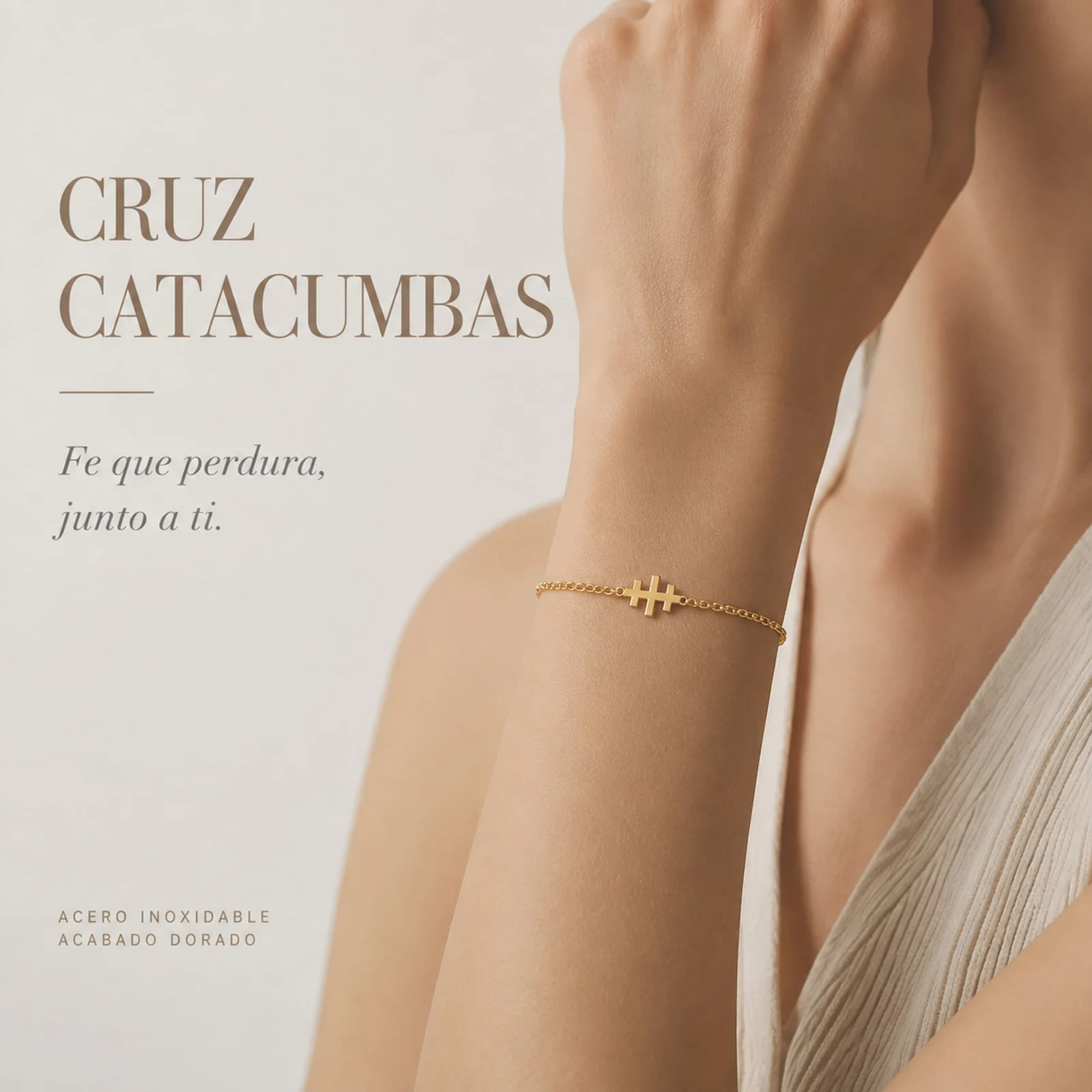 PULSERA CRUZ CATACUMBASACERO DORADO