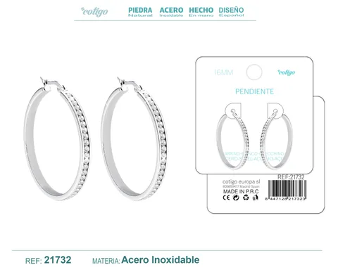 ARO ACERO 16MM PLATEADO CON CIRCONITA TRANSPARENTE