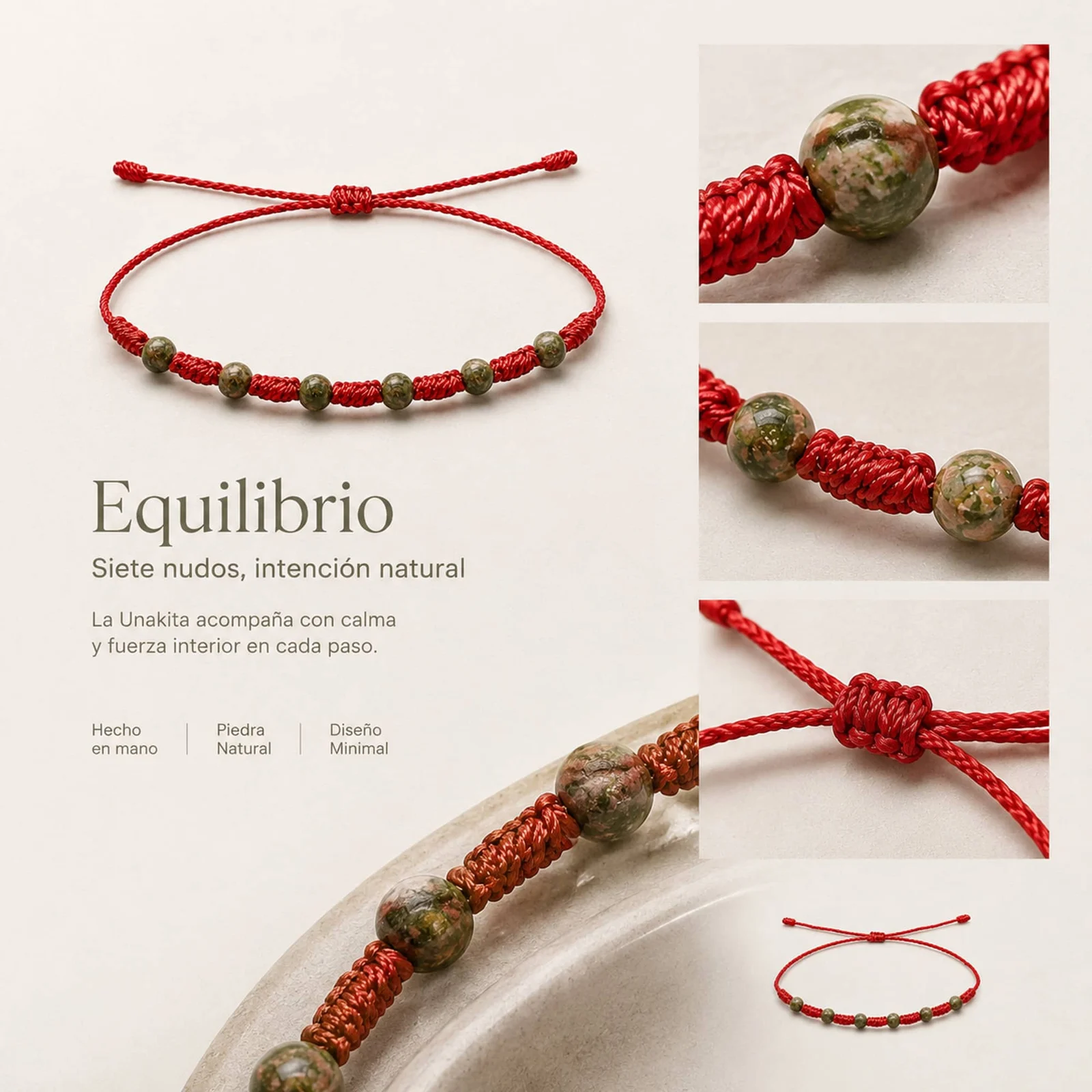 PULSERA 7 NUDOS CON  UNAKITA 4MM