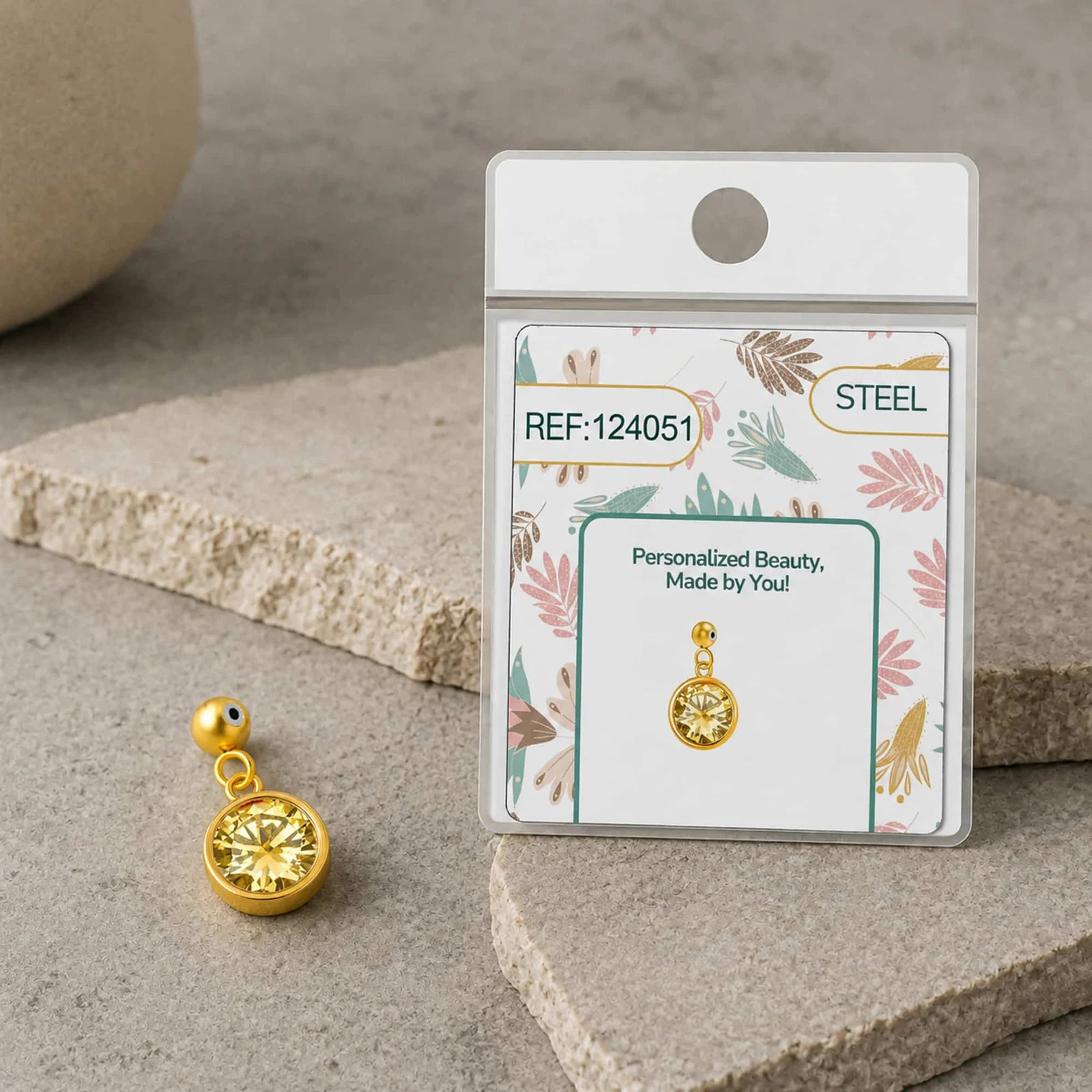 CHARM ACERO DORADO CON PIEDRA NACIMIENTO DE NOVIEMBRE-CON BOLA DE GOMA