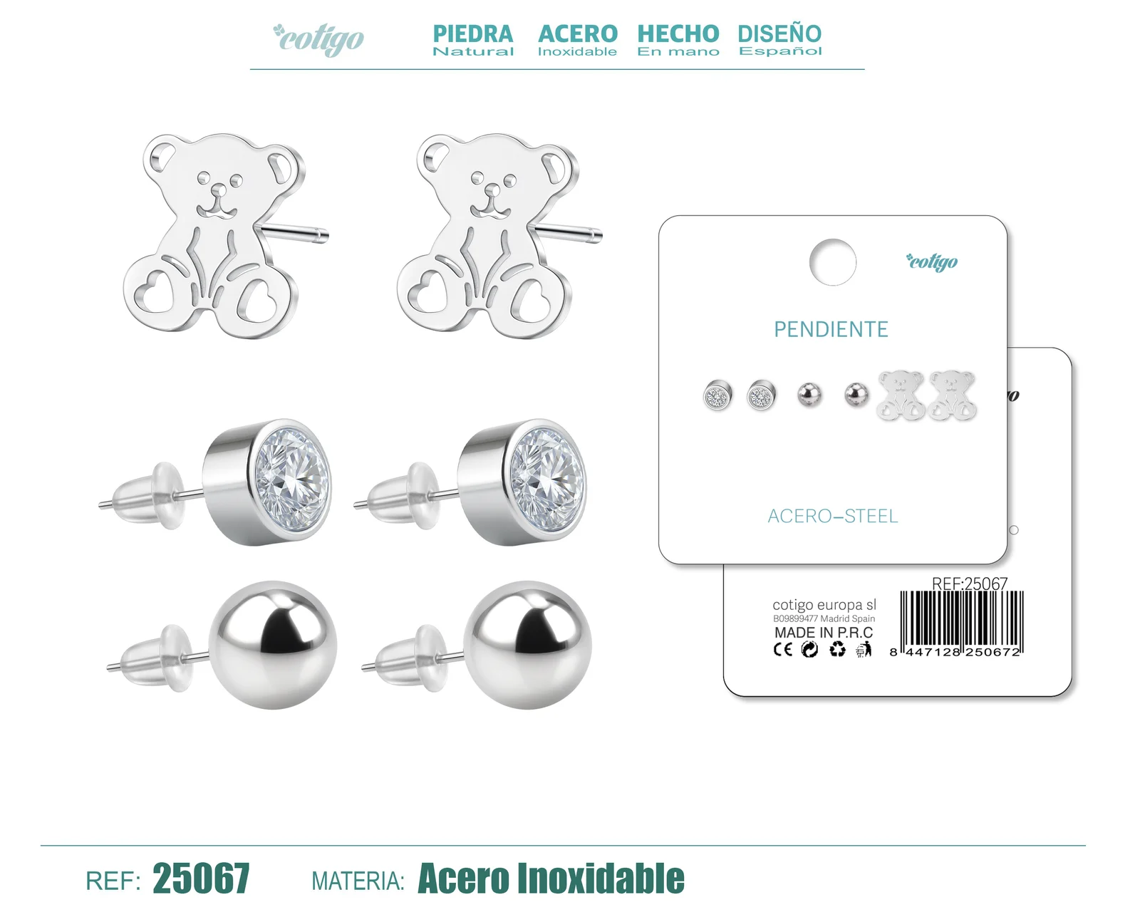 PENDIENTE ACERO INOXIDABLE 3 PARES