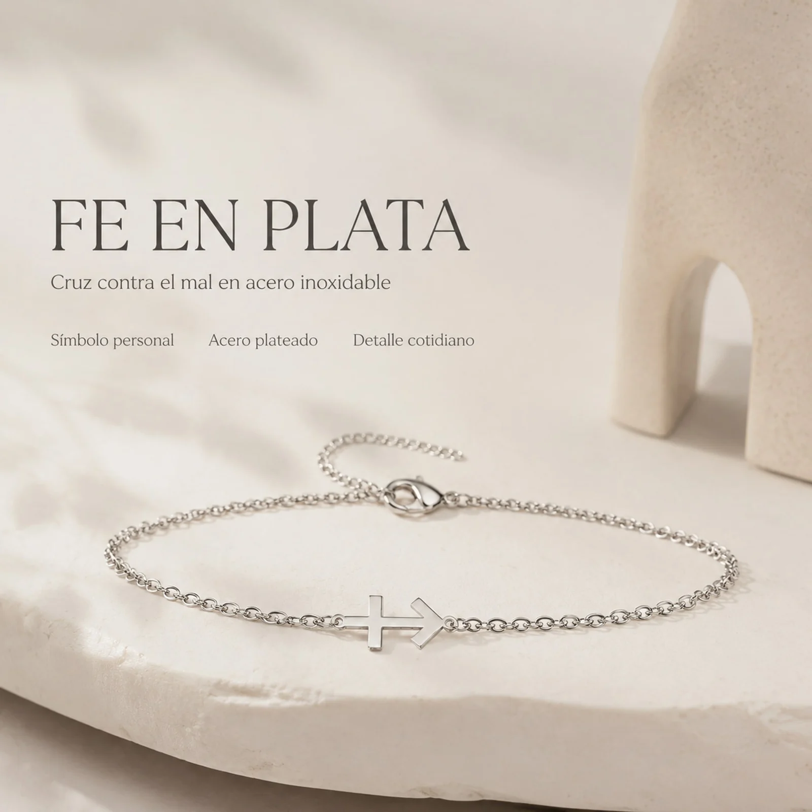 PULSERA CRUZ CONTRA EL MAL  ACERO PLATEADO