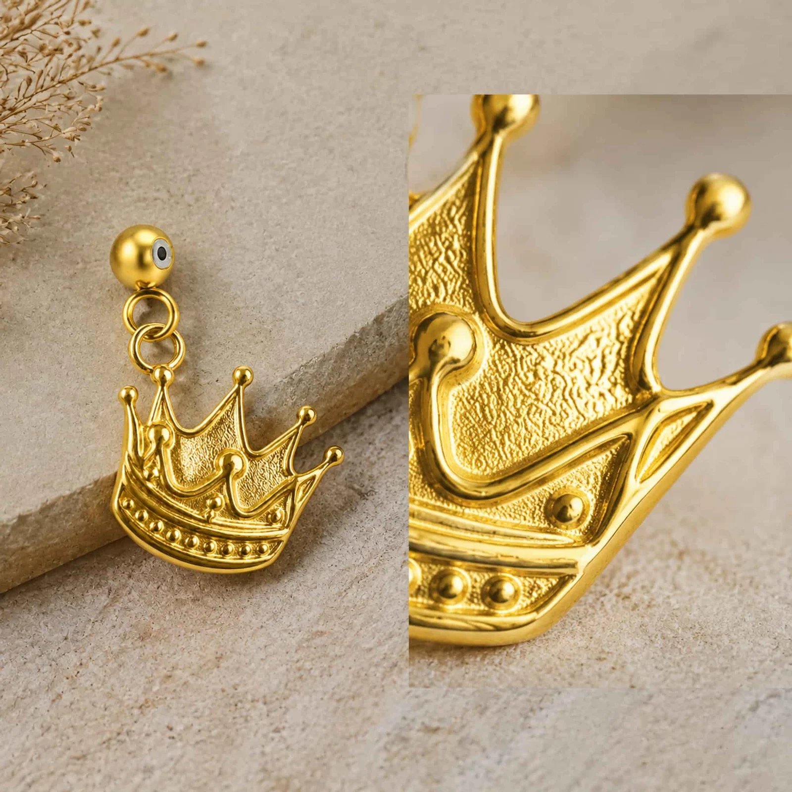CHARM ACERO DORADO CHAPADO ORO 14 K-CON BOLA DE GOMA