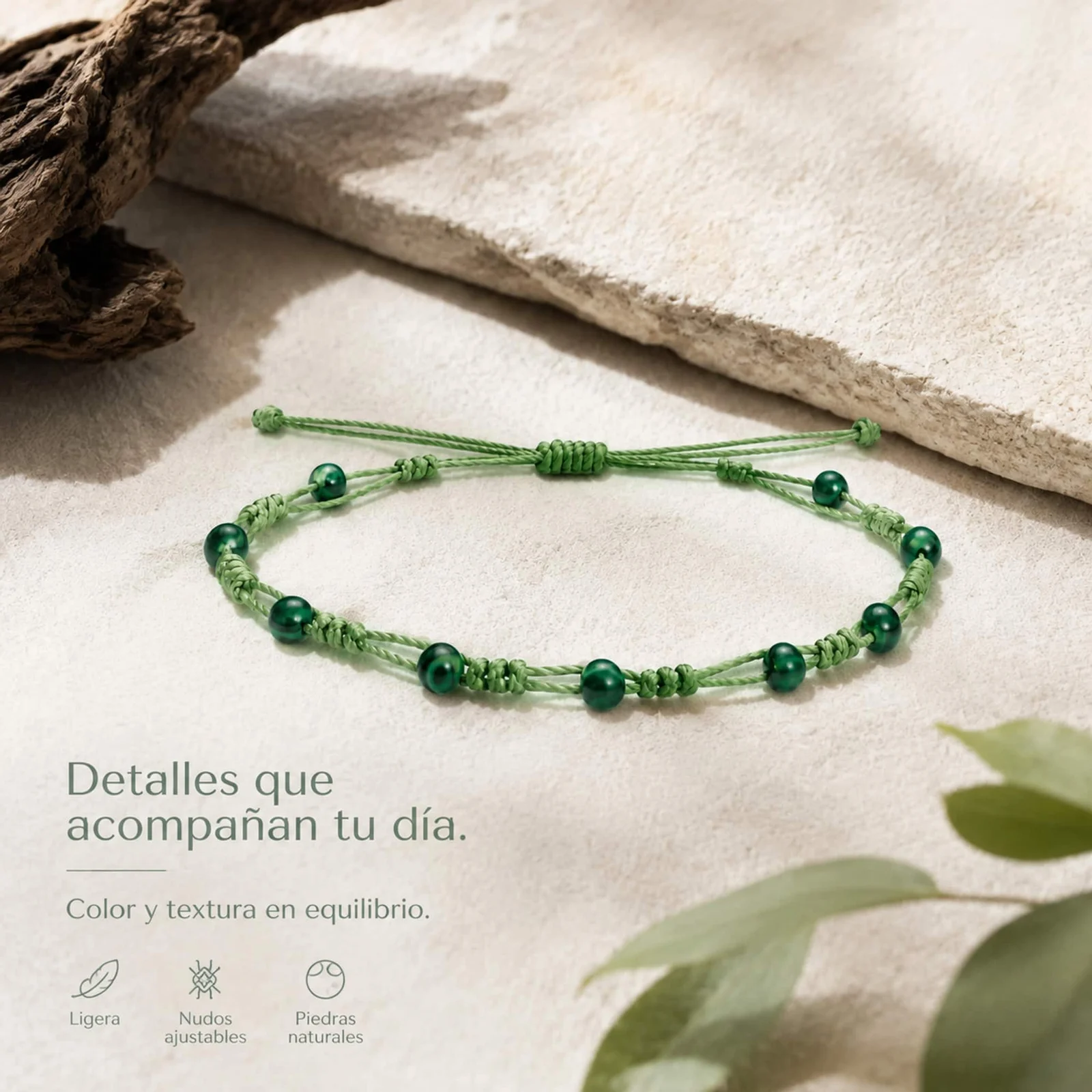 PULSERA HILO ENCERADO CON MALAQUITA