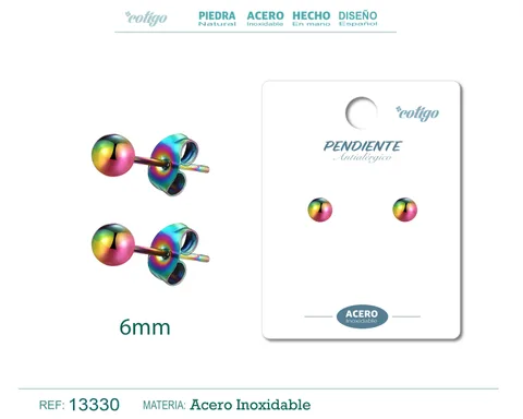PENDIENTE BOLA 6MM ACERO MULTICOLOR