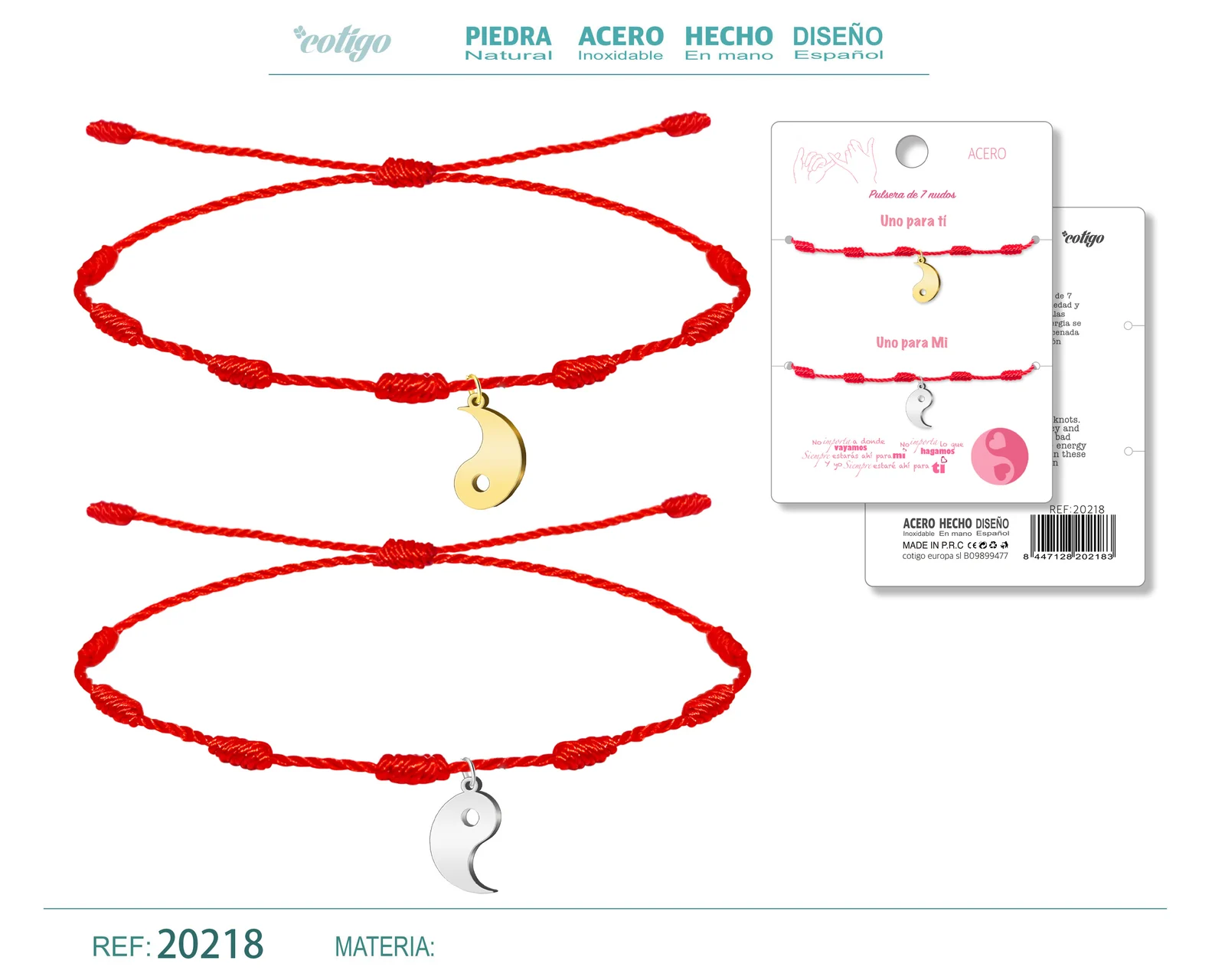 2 PULSERA 7 NUDOS CON YINYAN ACERO PLATEADO Y DORADO