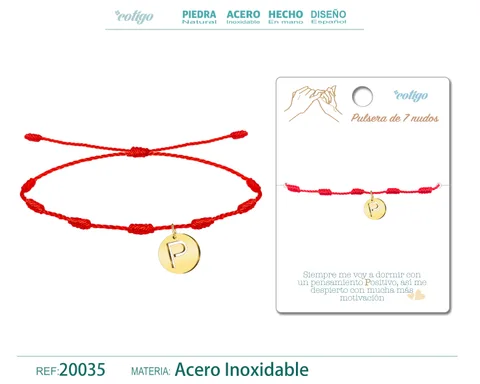 PULSERA 7 NUDOS CON LETRA P COLOR DORADO