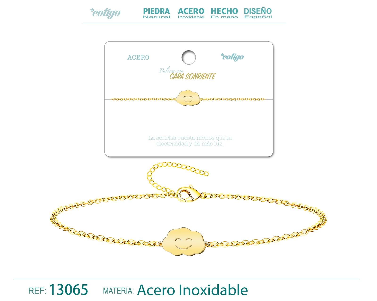 PULSERA CARA SONRIENTEACERO DORADO
