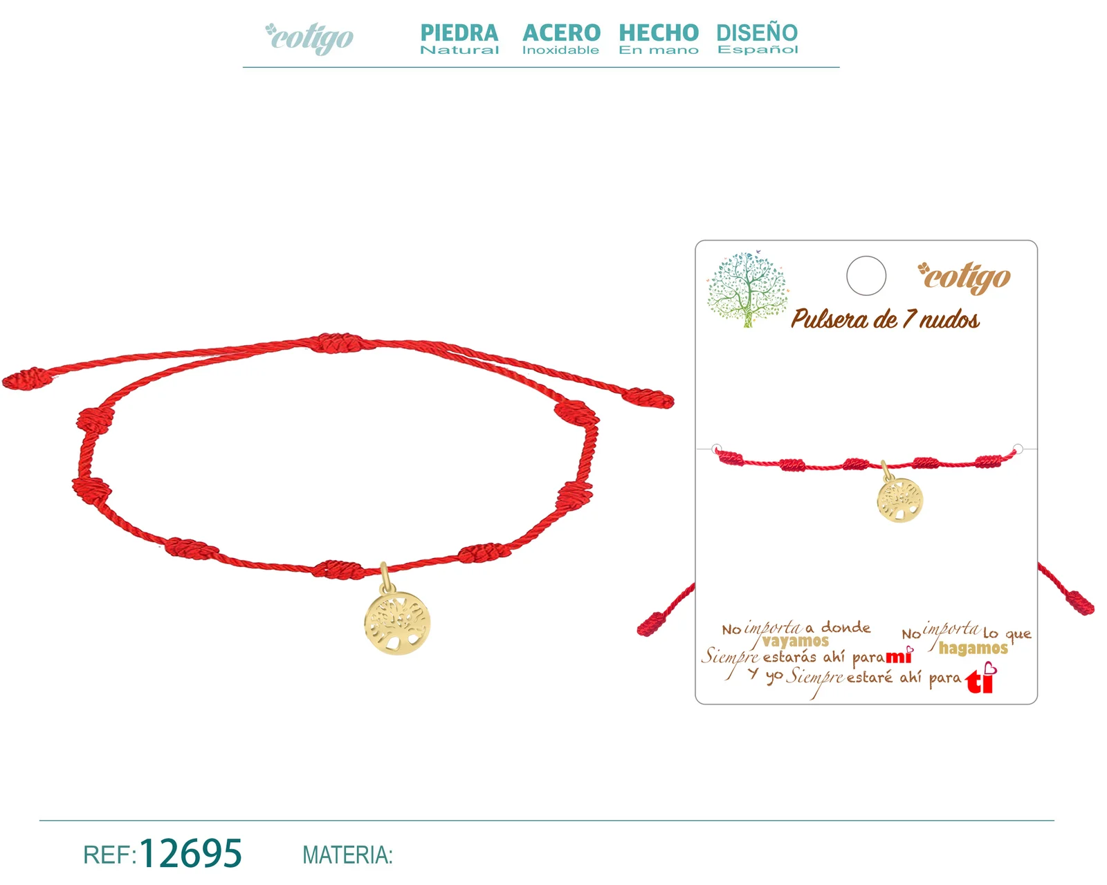 PULSERA 7 NUDOS CON ARBOL DE LA VIDA ACERO DORADO