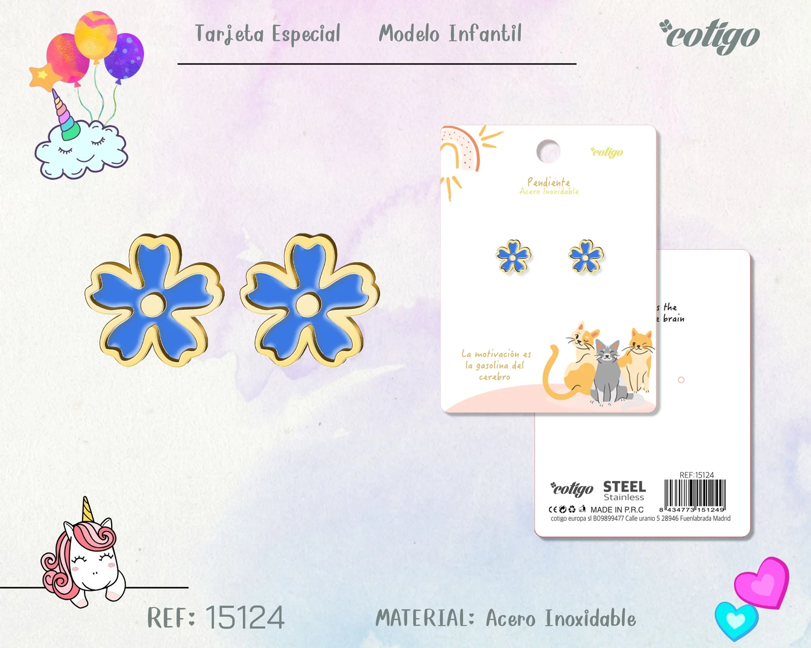 PENDIENTE PARA NIÑA ACERO COLOR DORADO