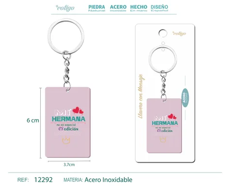 LLAVERO MENSAJE COLORES CON ACCESORIO ACERO