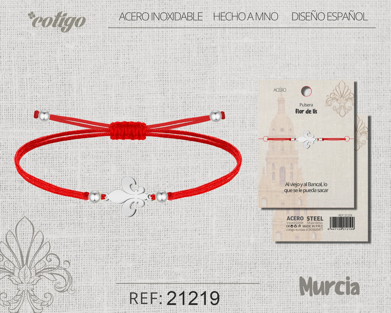 PULSERA HILO ENCERADO CON FLOR DE LIS ACERO PLATEADO