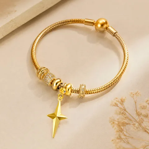 CHARM ACERO DORADO CHAPADO ORO 14 K-CON BOLA DE GOMA